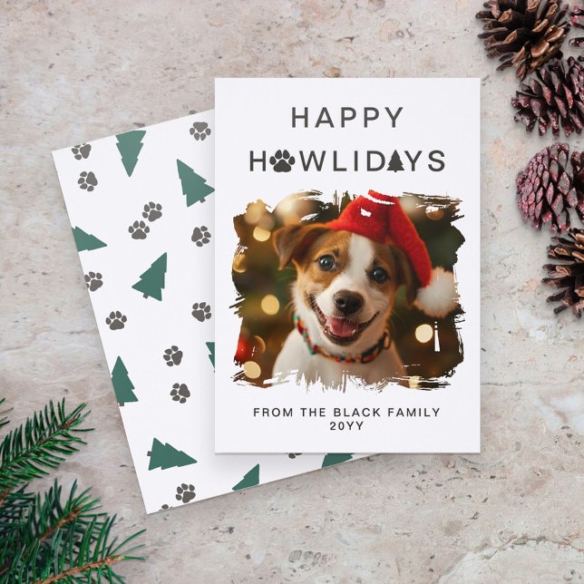 Cute Paw Tree Dog Photo Happy Howlidays Letterpress Photo Cards (Creator Uploaded)