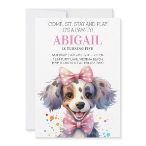 Cute Paw-ty Puppy Dog Pink Pet Kids Birthday Party Invitation