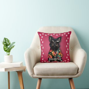 Cute Pawprint Border Schnauzer Pet Throw Pillow