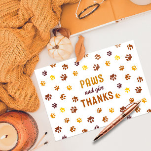 Cute Paws and Give Thanks Paw Prints Custom Letterpress Thank You Card