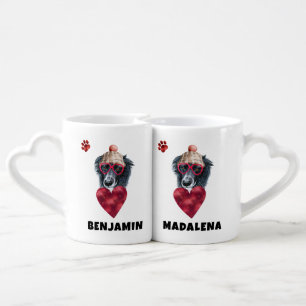 Cute Paws Border Collie Valentines Day Gift Dog Coffee Mug Set