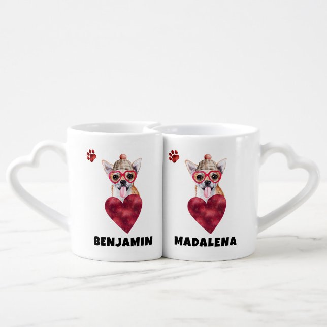Cute Paws Chihuahua Valentines Day Gift Dog Coffee Mug Set (Back Nesting)