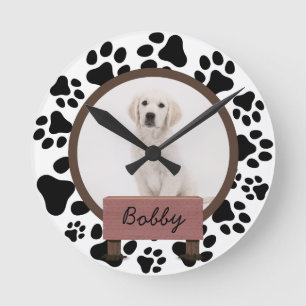  cute paws christmas holiday Custom Dog Photo  Round Clock