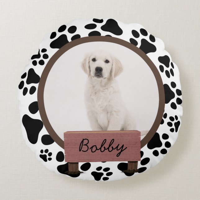  cute paws christmas holiday Custom Dog Photo   Round Pillow (Front)