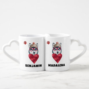 Cute Paws Husky Valentines Day Gift Dog Coffee Mug Set