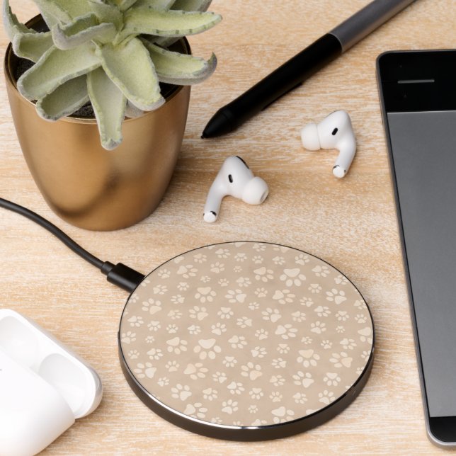 Cute Paws Pattern Beige Wireless Charger (Desk 2)