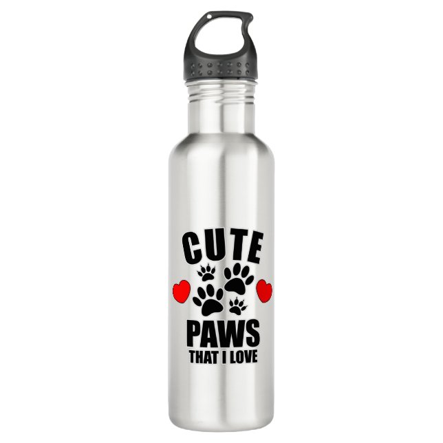 Cute Paws That I Love Stainless Steel Water Bottle (Front)