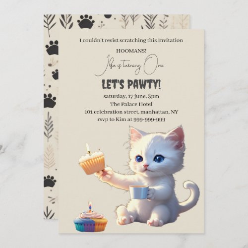 Cute Pawty Cat_Kids Birthday Party Invitation