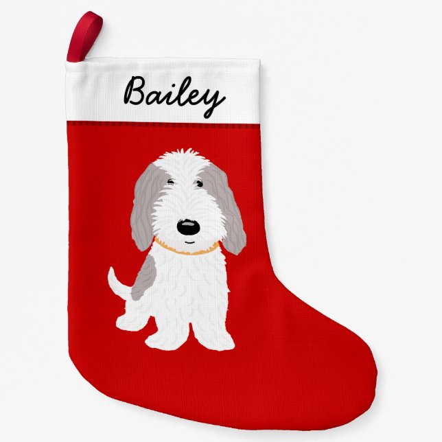 Cute PBGV Grey and White Cartoon Dog Small Christmas Stocking (Front)