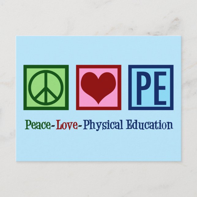 Cute PE Teacher Peace Love Physical Education Postcard (Front)
