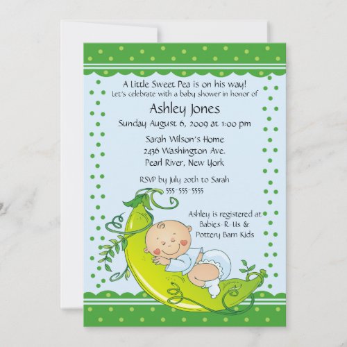 Cute Pea Pod Baby Boy Baby Shower Invitations