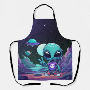 Cute Peace Alien & Space Ship Apron