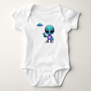 Cute Peace Alien & Space Ship Baby Bodysuit