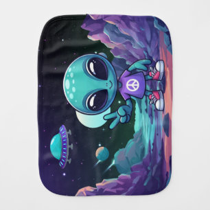Cute Peace Alien & Space Ship Baby Burp Cloth