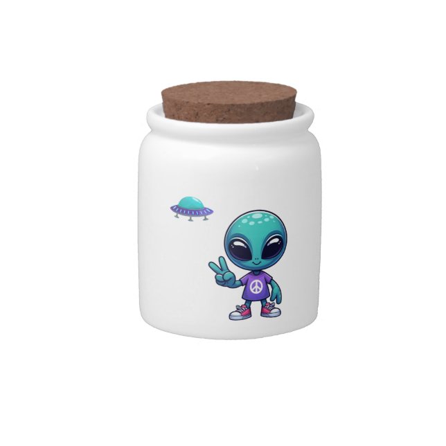 Cute Peace Alien & Space Ship Candy Jar (Front)
