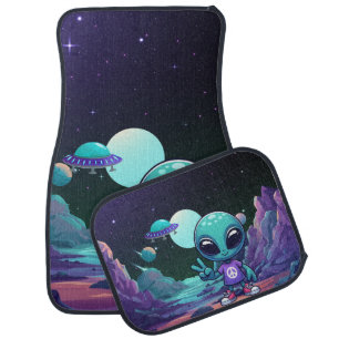 Cute Peace Alien & Space Ship Car Floor Mat