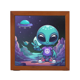 Cute Peace Alien & Space Ship Desk Organizer