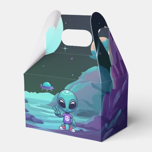 Cute Peace Alien & Space Ship Favor Boxes (Front Side)
