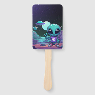 Cute Peace Alien & Space Ship Hand Fan