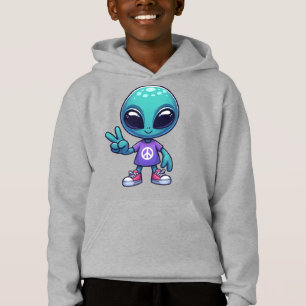 Cute Peace Alien & Space Ship Hoodie