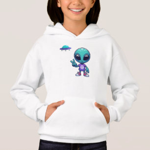 Cute Peace Alien & Space Ship Hoodie
