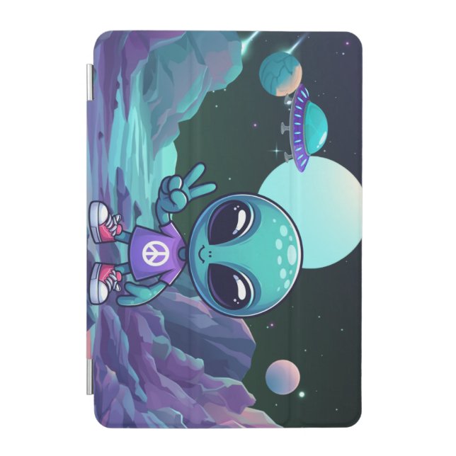 Cute Peace Alien & Space Ship iPad Mini Cover (Front)