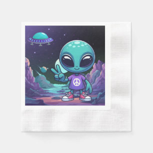Cute Peace Alien & Space Ship Napkins