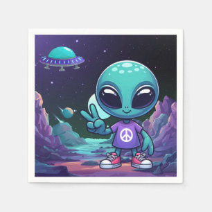Cute Peace Alien & Space Ship Napkins