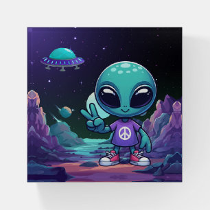 Cute Peace Alien & Space Ship Paperweight
