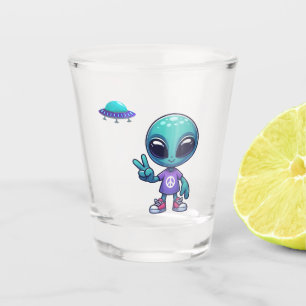 Cute Peace Alien & Space Ship Shot Glass