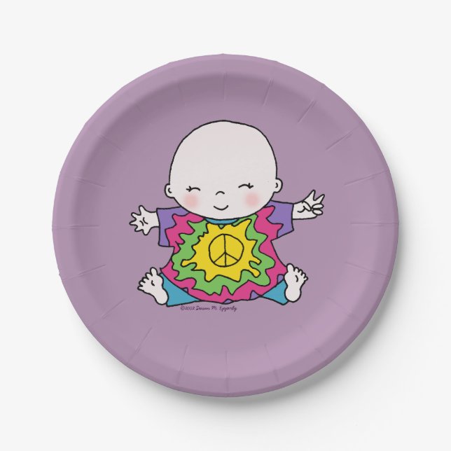 Cute Peace Baby Hippie / Hippy Tie Dye Paper Plates (Front)