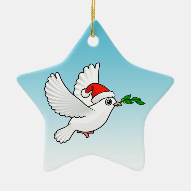 Cute Peace Dove with Santa Hat Ceramic Ornament (Front)