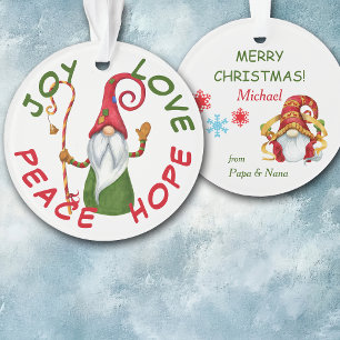 Cute Peace Hope Christmas Gnome Ornament