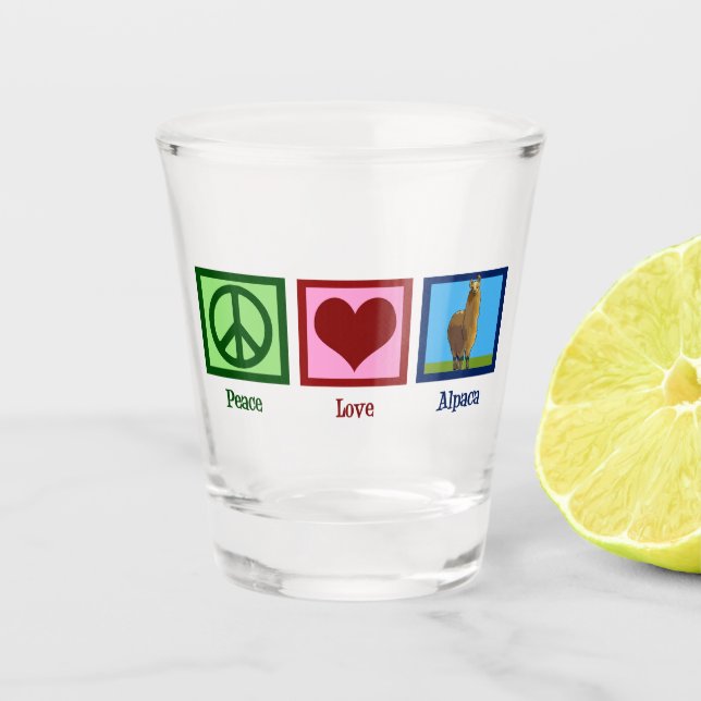 Cute Peace Love Alpaca Shot Glass (Front)