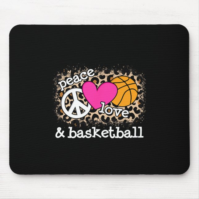 Cute Peace Love Basketball Leopard Print Women Men Mouse Pad (Front)