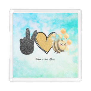 Cute Peace Love Bees  Acrylic Tray