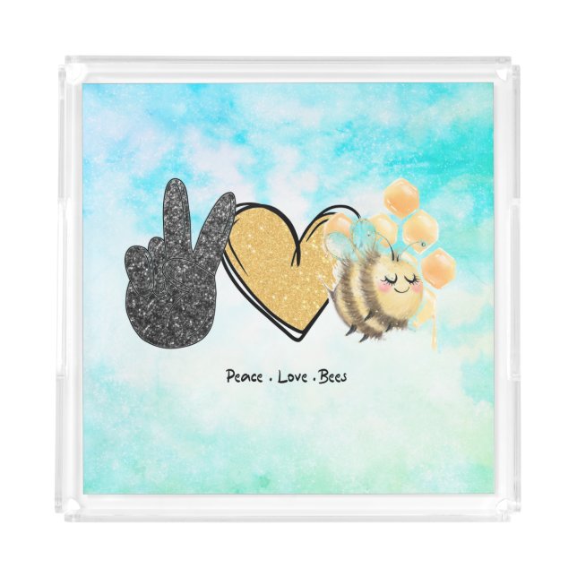 Cute Peace Love Bees  Acrylic Tray (Front)
