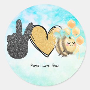 Cute Peace Love Bees Classic Round Sticker
