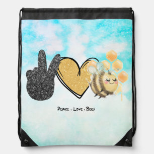 Cute Peace Love Bees Drawstring Bag