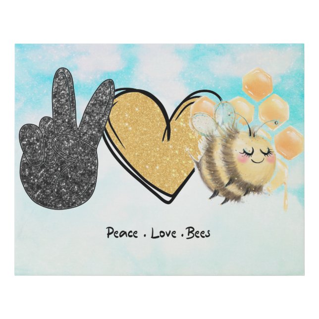 Cute Peace Love Bees  Faux Canvas Print (Front)