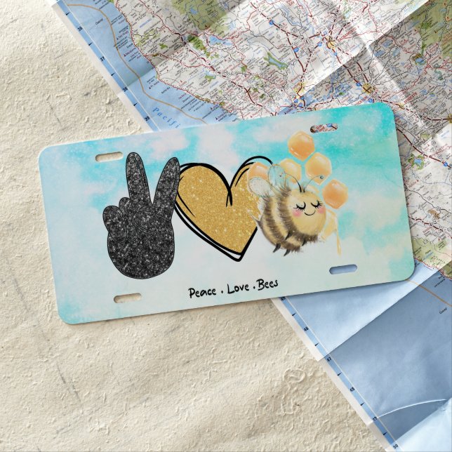 Cute Peace Love Bees  License Plate (In Situ)