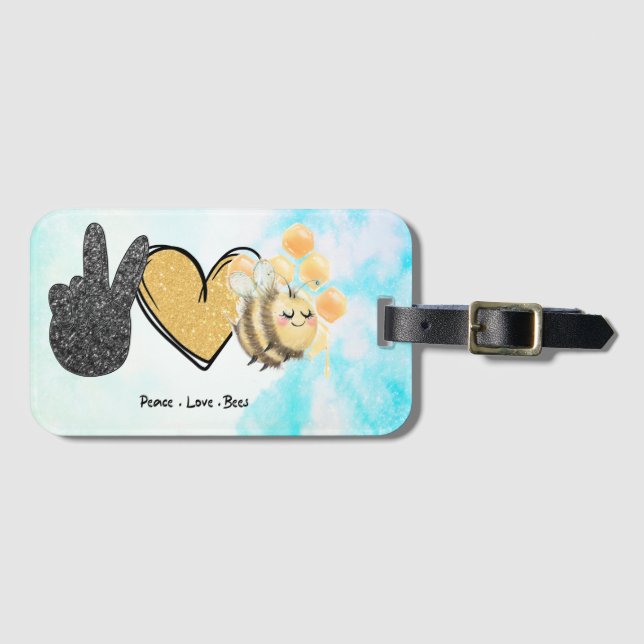Cute Peace Love Bees  Luggage Tag (Front Horizontal)