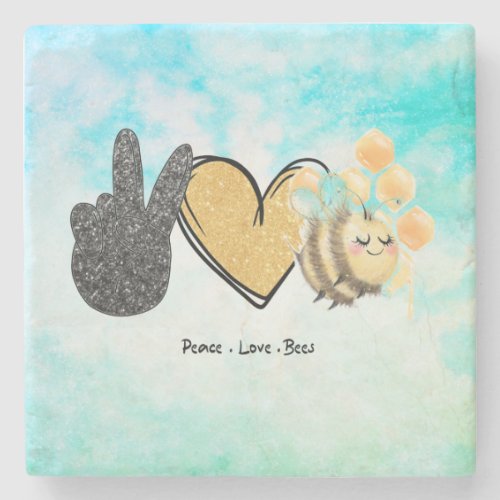 Cute Peace Love Bees  Stone Coaster