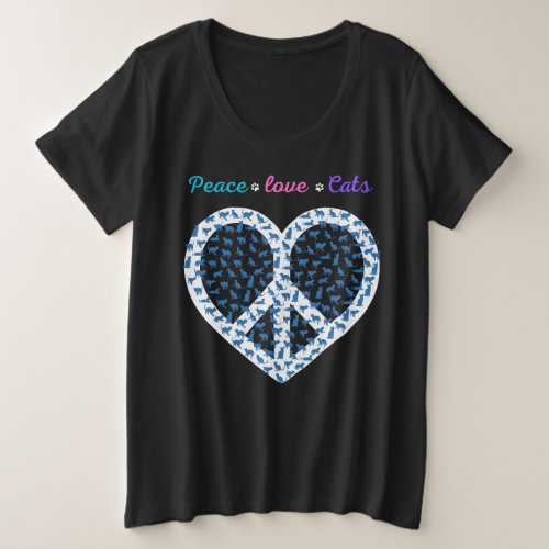 Cute Peace Love Cats Cat Plus Size T_Shirt