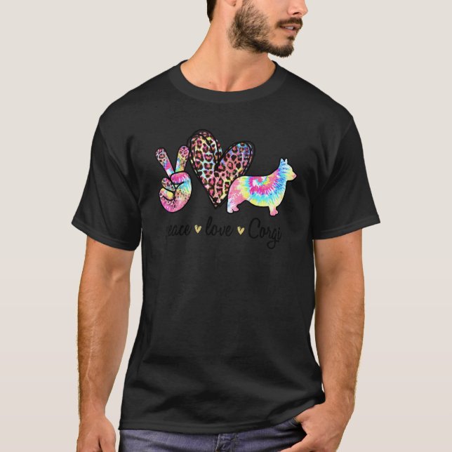 Cute Peace Love Corgi Tie dye Women Dog   Mothers  T-Shirt (Front)