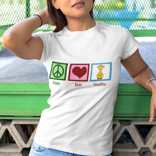 Cute Peace Love Giraffe Womens T_Shirt