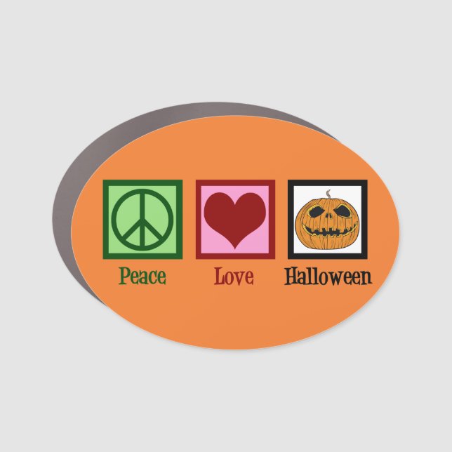 Cute Peace Love Halloween Orange Car Magnet (Front)