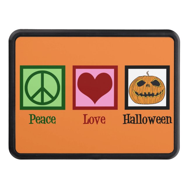 Cute Peace Love Halloween Orange Hitch Cover (Front)