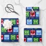 Cute Peace Love Hanukkah Pattern Dark Blue Wrapping Paper Sheets<br><div class="desc">Peace Love Hanukkah wrapping paper in dark blue for a Jewish person who likes to celebrate Chanukah. A pretty peace sign,  heart,  and a beautiful menorah in a cute pattern for the holiday.</div>