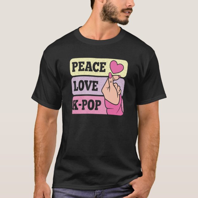 Cute Peace Love K Pop Music Korean Pastel Pink K P T-Shirt (Front)